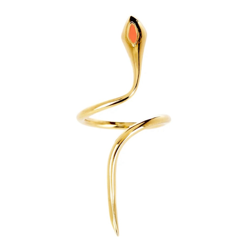 New Coral 14K Gold Plated Coiled Snake Ring w/ Enamel Accent Size 7 Adjustable